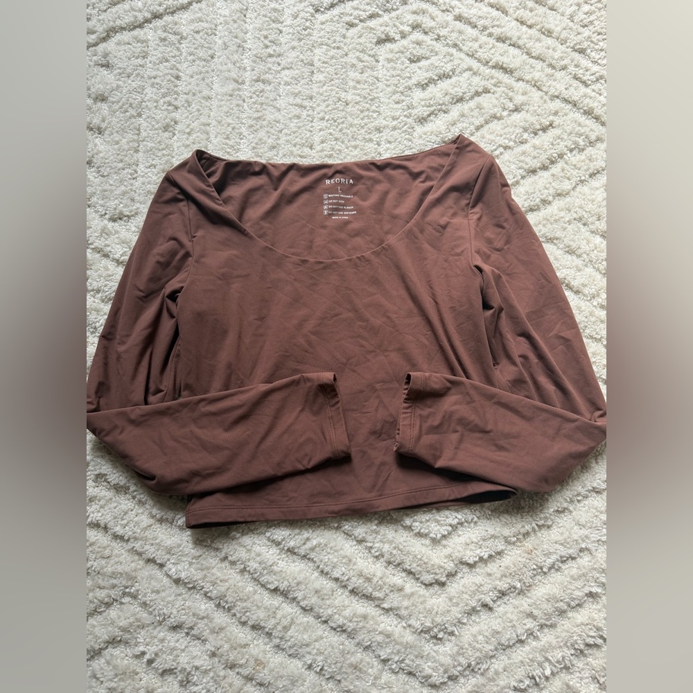 Brown Cropped Scoop-neck Long Sleeve